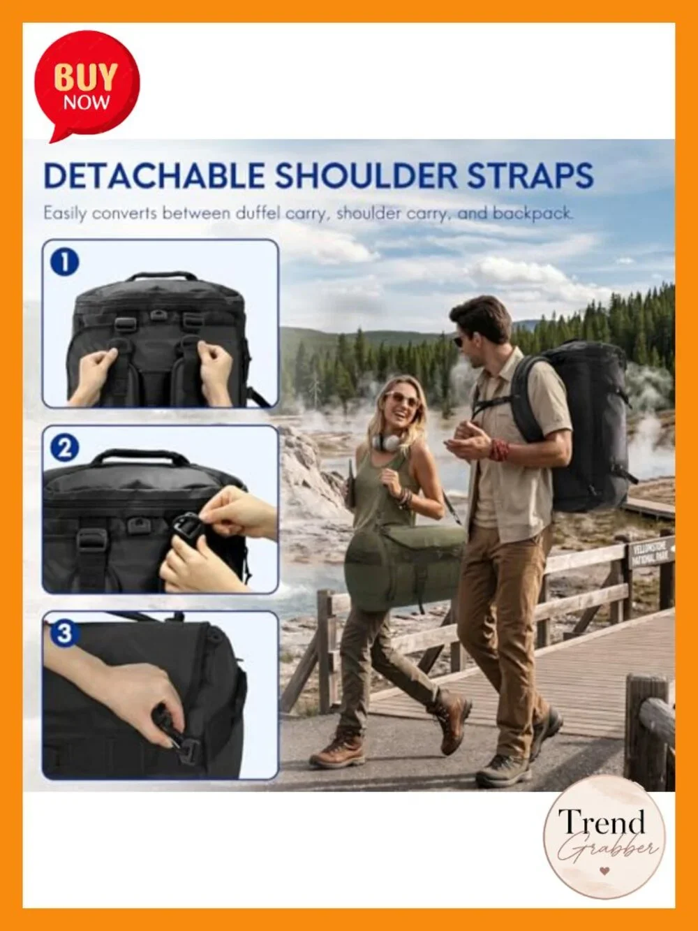 Convertible Travel Duffel Backpack 45L Water-Resistant Tarpaulin